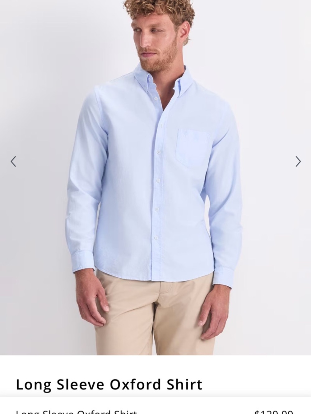 Sportscraft Long Sleeve Oxford Cotton Button Down Regular Light Blue Shirt  L